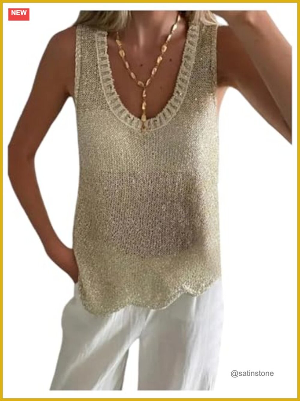 Sparkly Crochet Knit Tank Top Sleeveless Sequin Sweater Vest Lightweight